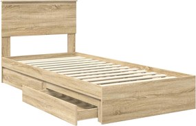 vidaXL Κρεβάτι Αποθήκης Δρύς Sonoma 90 x 190 cm Επεξεργασμένο ξύλο