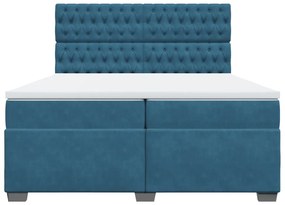 vidaXL Κρεβάτι Boxspring με Στρώμα Μπλε 200x200 εκ. Βελούδινο