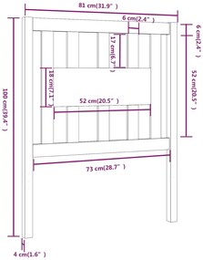vidaXL Κεφαλάρι Μαύρο 81 x 4 x 100 εκ. από Μασίφ Ξύλο Πεύκου