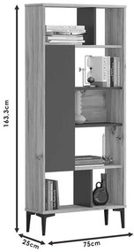 Βιβλιοθήκη Neville pakoworld φυσικό-ανθρακί 72x25x163.3εκ