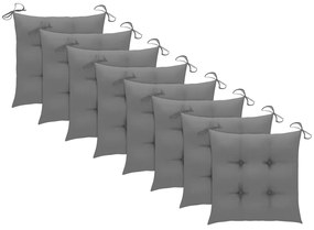 vidaXL Καρέκλες Κήπου 8 τεμ. Γκρι από Μασίφ Ξύλο Ακακίας με Μαξιλάρια