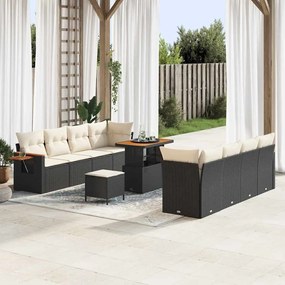 vidaXL 11 τεμάχια Garden Sofa Set με μαξιλάρια από μαύρο πολυ-ράτταν