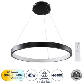 Κρεμαστό Φωτιστικό Οροφής LED CCT 45W 5230 lm NEMESIS Globostar-61158-Μαύρο 61158