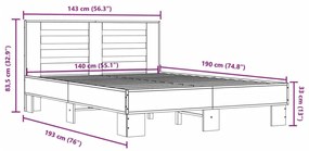 Πλαίσιο Κρεβατιού Γκρι Sonoma 140x190 εκ. Επεξ. Ξύλο &amp; Μέταλλο - Γκρι