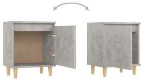 vidaXL Κομοδίνα 2 τεμ. Γκρι Σκυροδέμ. 40x30x50 εκ. Μασίφ Ξύλινα Πόδια