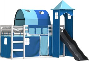 vidaXL Κουκέτα με Τσουλήθρα και Κουρτίνες Μπλε 90x200 εκ.