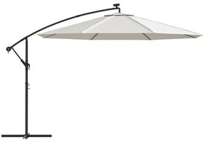 vidaXL Ομπρέλα Κήπου Κρεμ. Χρώμα Άμμου 350 εκ. Μεταλλικό Ιστό και LED