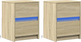 vidaXL Κομοδίνα με Φώτα LED 2 τεμ. Sonoma Δρυς από Επεξεργασμένο Ξύλο