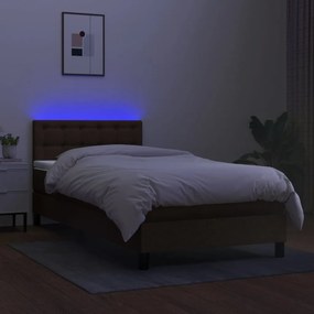vidaXL Κρεβάτι Boxspring με Στρώμα & LED Σκ.Καφέ 90x200 εκ. Υφασμάτινο