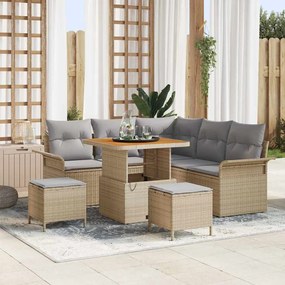 vidaXL Σετ Καναπέ Κήπου Ρυθμιζόμενο ύψος 8 pcs Μπεζ συνθετικό ρατάν