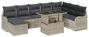 vidaXL Σετ Καναπέ Κήπου με μαξιλάρι 9 pcs Ανοιχτό γκρι Πολυ ράταν