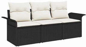 vidaXL Σετ Καναπέ Κήπου με μαξιλάρι 3 pcs Μαύρο Πολυ ράταν