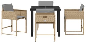 vidaXL 5 Τεμαχίων Σετ Τραπεζαρίας Κήπου Με Μαξιλάρια Μπεζ Πολυ Ρατάν