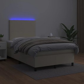 vidaXL Κρεβάτι Boxspring με Στρώμα &amp; LED Κρεμ 120x200 εκ. Συνθ. Δέρμα