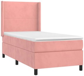 vidaXL Κρεβάτι Boxspring με Στρώμα &amp; LED Ροζ 90x190 εκ. Βελούδινο