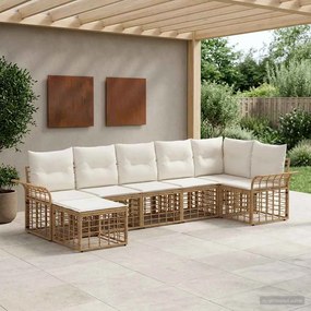 vidaXL Σειρά Καναπέ Εξωτερικού 7 pcs Φυσικό και Κρέμα Λευκό