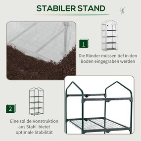 Outsunny Θερμοκήπιο από φιλμ, μίνι θερμοκήπιο, φυτώριο, 4 ράφια, 70 x 50 x 160 cm, λευκό