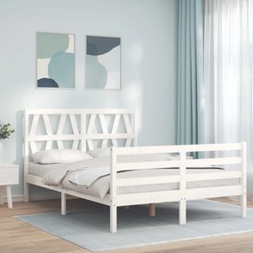 Πλαίσιο Κρεβατιού με Κεφαλάρι Λευκό από Μασίφ Ξύλο Double - Λευκό