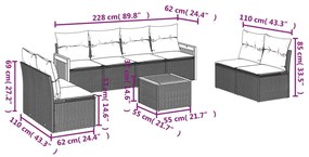 vidaXL Σαλόνι Κήπου Σετ 9 Τεμαχίων Γκρι Συνθετικό Ρατάν με Μαξιλάρια