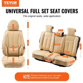 VEVOR Seat Covers, Universal Car Seat Covers Full Set Seats, Front and Rear Seat, 13pcs Faux Leather Seat Cover, Full Enclosed Design, Detachable Headrest and Airbag Compatible, for Most Car SUV Truck