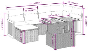 vidaXL Σετ Σαλονιού Κήπου 7 τεμ. Γκρι Συνθετικό Ρατάν με Μαξιλάρια