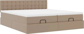 vidaXL Οθωμανικό κρεβάτι με στρώματα &amp; LEDs Cappucino Faux Leather