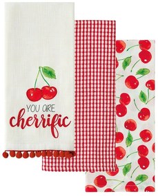 Πετσέτες Κουζίνας Fazzy 2411 (Σετ 3τμχ) White-Red Kentia 40x60cm 100% Βαμβάκι