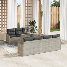 vidaXL 8 τεμαχίων σετ καναπέ κήπου με μαξιλάρια ανοιχτό γκρι πολυ ρατάν