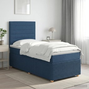 vidaXL Κρεβάτι box spring με στρώμα Μπλε 90 x 190 cm Ύφασμα