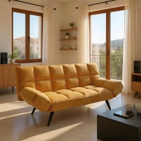 Καναπές Κρεβάτι Freddo Τριθέσιος Βελούδο Μουσταρδί 181x81x86εκ. 181x81x86 εκ.