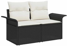 vidaXL 7 Τεμάχια Σετ Καναπέ Κήπου Με Μαξιλάρια Μαύρο Πολυ Ρατάν Ακακία