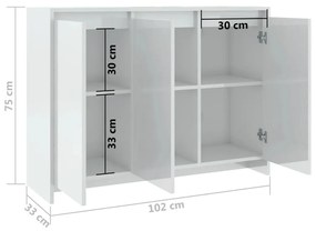 Ντουλάπι Γυαλιστερό Λευκό 102x33x75 εκ. Επεξεργασμένο Ξύλο - Λευκό