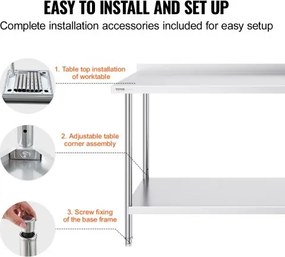 VEVOR Stainless Steel Work Table Commercial Kitchen Work Food Prep Table 24"x60"