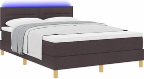 vidaXL LED Κρεβάτι με βάθρο Σκούρο Καφέ 140 x 200 cm ύφασμα