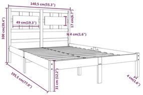 Πλαίσιο Κρεβατιού 135 x 190 εκ. από Μασίφ Ξύλο Double - Καφέ