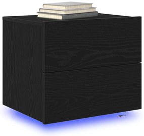 vidaXL Κομοδίνα  με LED Φώτα, Τοίχου 2 τεμαχίων Μαύρο Ξύλο