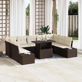 vidaXL Σετ Καναπέ Κήπου με αποθήκευση 10 pcs Καφέ Πολυ ράταν