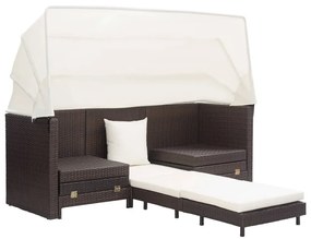Καναπές Κρεβάτι Επεκτεινόμενος Τριθέσιος + Σκίαστρο Συνθ. Ρατάν - Καφέ