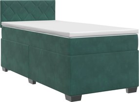 vidaXL Κρεβάτι box spring με στρώμα Σκούρο Πράσινο 90 x 200 cm Βελούδο