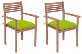 Καρέκλες Κήπου 2 τεμ. από Ξύλο Teak με Φωτ. Πράσινα Μαξιλάρια