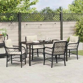 vidaXL Σέτ φαγητού για κήπο με μαξιλάρι 5 pcs Μαύρο Πολυ ράταν