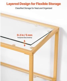 VEVOR 3-Tier Glass Console Table Rectangle Sofa Side Table with Anti-Tip Golden