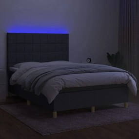vidaXL Κρεβάτι Boxspring με Στρώμα &amp; LED Σκ.Γκρι 140x190εκ. Υφασμάτινο