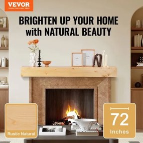 VEVOR Fireplace Mantel Wood Shelf Floating Rustic Fireplace Mantel 72&quot; Natural