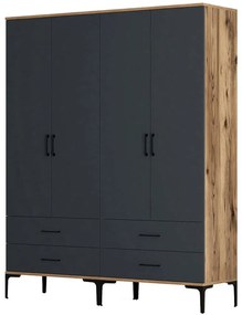 Ντουλάπα Τετράφυλλη Kumsal 845HCT5484 160x47,5x201,4cm Walnut-Anthracite Four Door