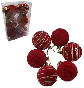 Χριστουγεννιάτικες Μπάλες Κόκκινες Βελούδινες 6τμχ 5.5cm – Red Velvet Christmas Balls-036101-193951