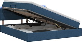 vidaXL LED Κρεβάτι αποθήκευσης με στρώμα Μπλε 140 x 200 cm Ύφασμα