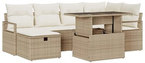 vidaXL Σετ Καναπέ Κήπου με μαξιλάρι 7 pcs Μπεζ Πολυ ράταν
