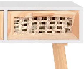 vidaXL Τραπέζι Κονσόλα Λευκό 105x30x75 εκ. Μασίφ Πεύκο &amp; Φυσικό Ρατάν