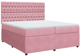 vidaXL Κρεβάτι Boxspring με Στρώμα Ροζ 200x200 εκ. Βελούδινο